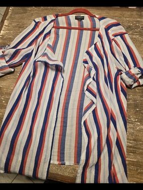 Striped Open-Front Duster/Kimono- Blue, Red, White